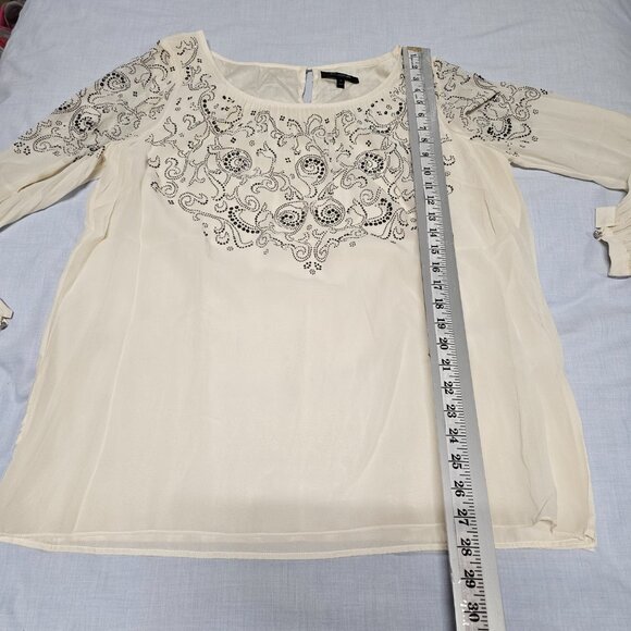 St. John Beaded 100% Silk Lined Top Blouse Women Size 14 Ivory - Picture 9 of 14